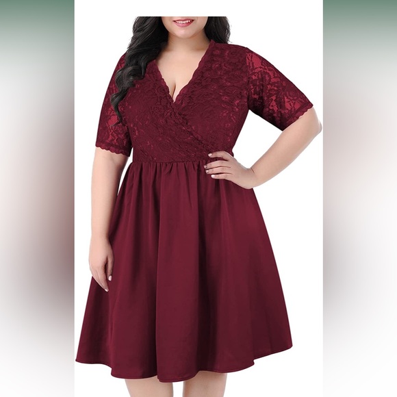Nemidor Dresses & Skirts - Wine red Lace Top Party dress with pockets